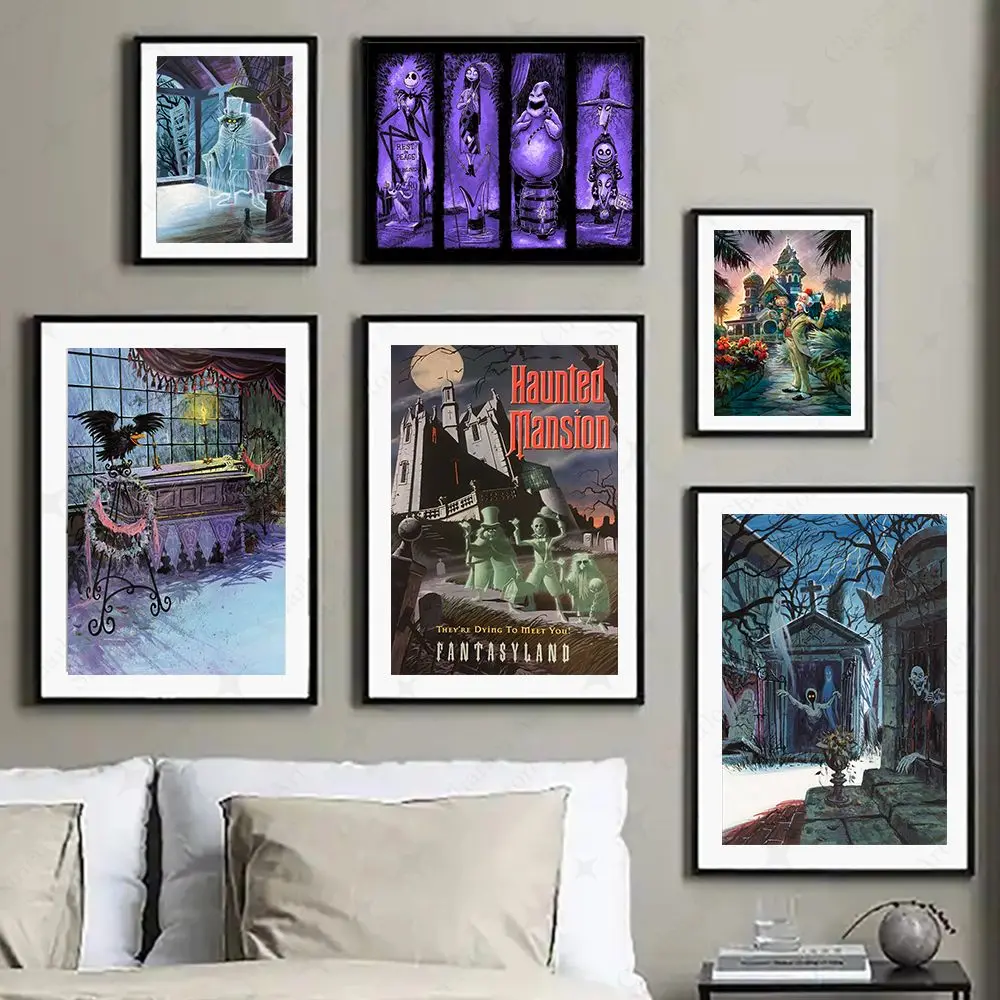

Haunted Mansion Wall Art Halloween Decoration Ghost Poster Disneyland Magic Kingdom Canvas Painting Print Room Bar Decor Picture