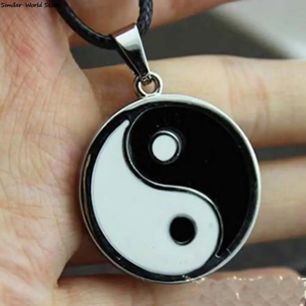 2021 New Stainless Black White Necklace  Jewelry Vintage Steel Men PU Leather Necklaces Yin Ying Yang Pendant Necklace