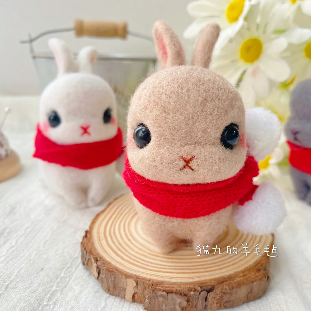 Bunnies, handmade, DIY  decorations, gifts wool needlepoint kit  wool felt needle felting pendant craft needlecraft DIY handmade