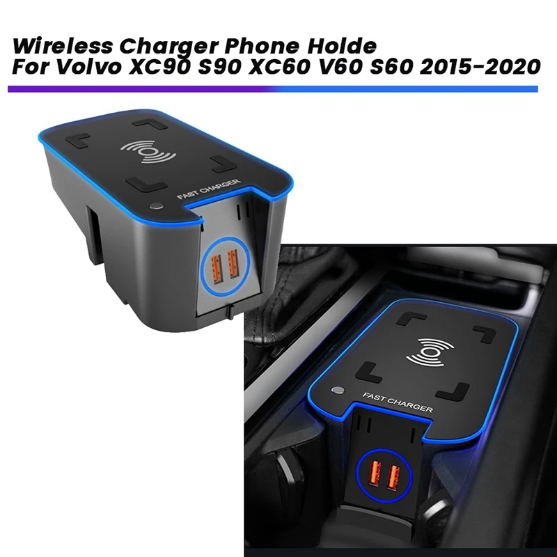 

Modified Wireless Charger Smart Phone Holde For Volvo XC90 S90 XC60 S60 2015-2020 Induction Wireless Fast Charging