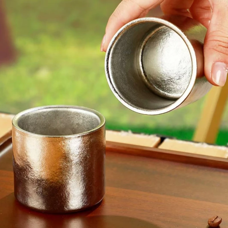 Pure Titanium Double-Wall Mini Coffee Mug,Outdoor Water Cups Silver-Gray Drinking Office Tea Mug 100 ml Luxury-Feel Coffee Cup view 5