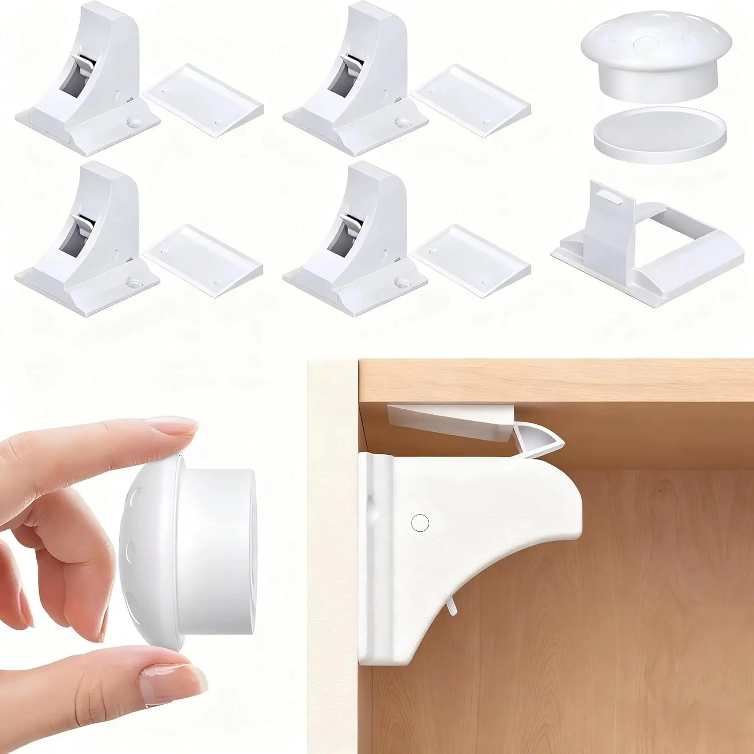 

4 упаковки магнитных замков для шкафа с защитой от детей с 1 ключом, замки для ящиков с защитой от детей, клей, без сверления, фиксированные для кухни