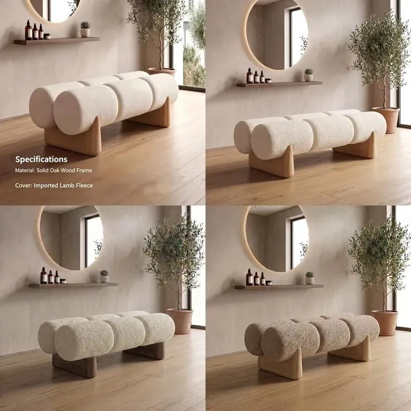 Italian Minimalist Solid Wood Luxury Upholstered Bedside Stool Shoe Changing Bench for Bedroom Cloakroom Clothing Store