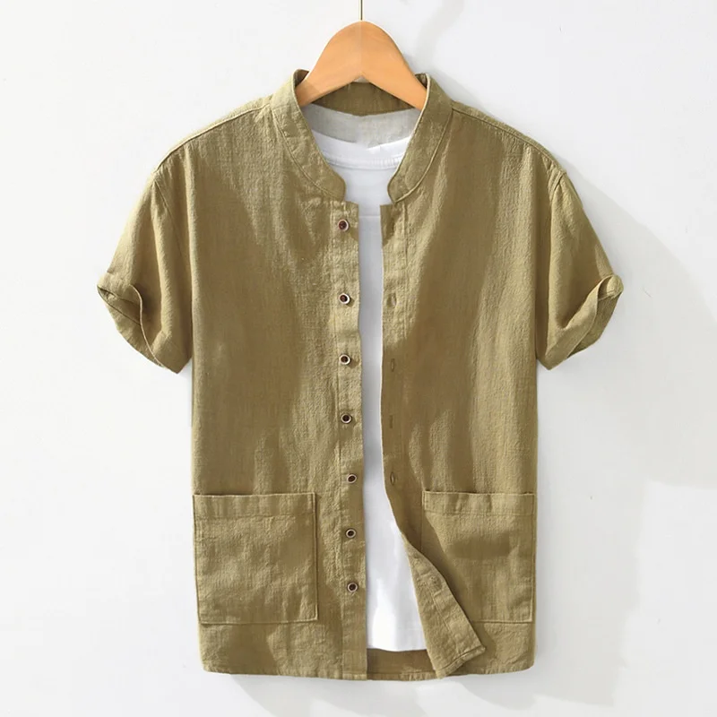 

Summer Vintage Chinese Style Men's Cotton Linen Shirts Short Sleeve Button Down Holiday Party Hawaiian Blouses