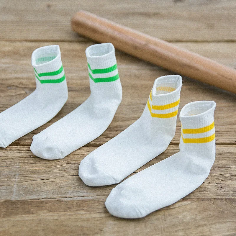 Chaussettes rayées en coton blanc pour femmes, style coréen, Harajuku, Japon