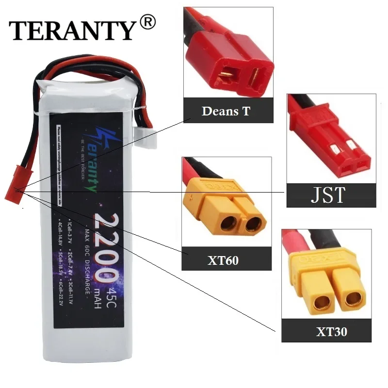 4PCS TERANTY 7.4V 11.1V 14.8V 2200 45C/3300MAH 60C LIPO Battery For RC Car FPV Drones Boats Helicopters Vehicles Toys