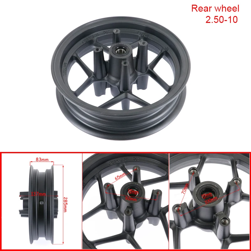 12/15mm hole10inch Front 2.15-10 and Rear 2.50-10 with Sprocket & Disc brake Rims Refitting for Dirt bike Pit Bike Vacuum Wheel