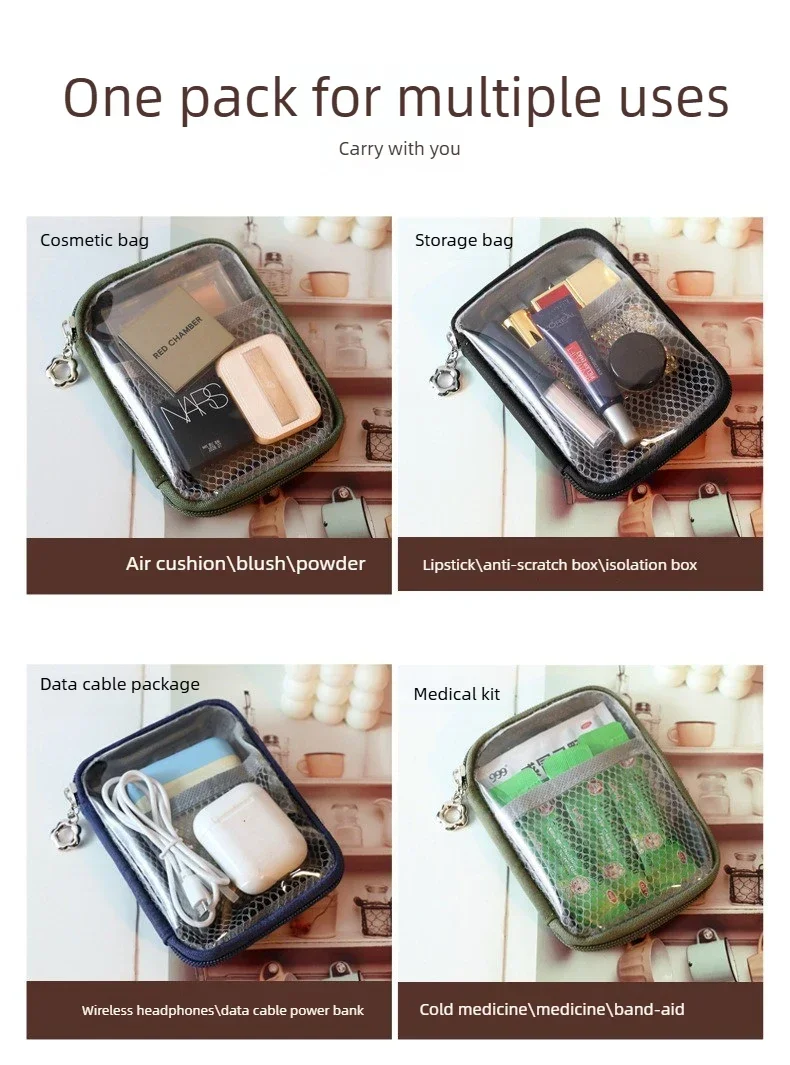 NEUE Tragbare Transparente Lippenstift-Tasche Kosmetik-Organizer Reise-Bluetooth-Kopfhörer Ladekabel-Etui – Detail 4