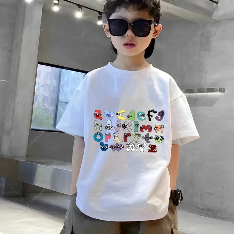 New 2024 Summer Fashion Children\'s Alphabet Lore Harajuku T-shirt Boys T Shirt Girls Clothes Print Cartoon T Shirts Kids Clothes