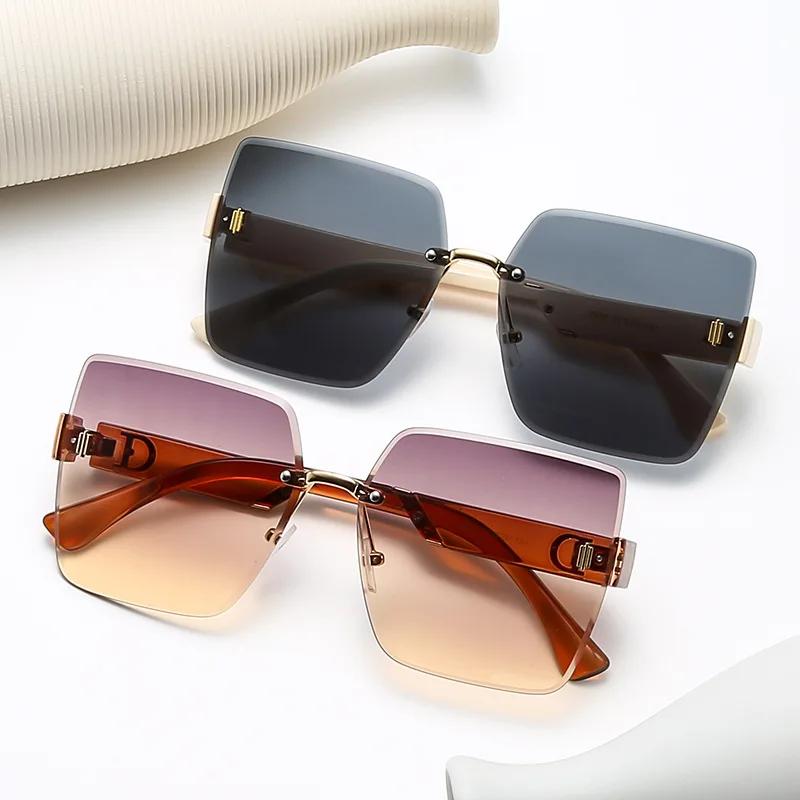 Stylish Glamour Women Brand Sunglasses Square Rimless Designer Brand Sun Glasses Men Luxury D Fashion Unisex Eyewear UV400