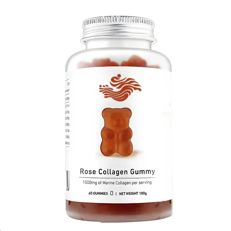 

60 Capsules Rose Collagen Gummies, 1000mg Capacity Containing Collagen Peptides, Rose Petals, Coniferous Cherries, Rose Fruit