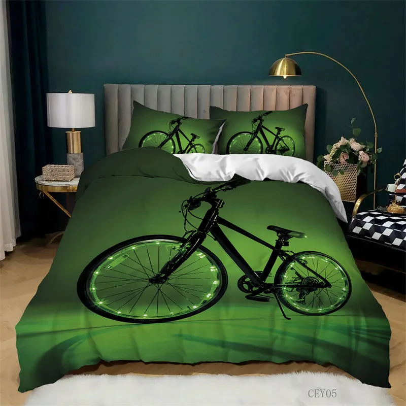 3pcs Bedding Set Colorful Cartoon Bicycle Cozy Duvet Cover King Queen Twin Single Size Birthday Gift Boy Kid Bedroom Decoration