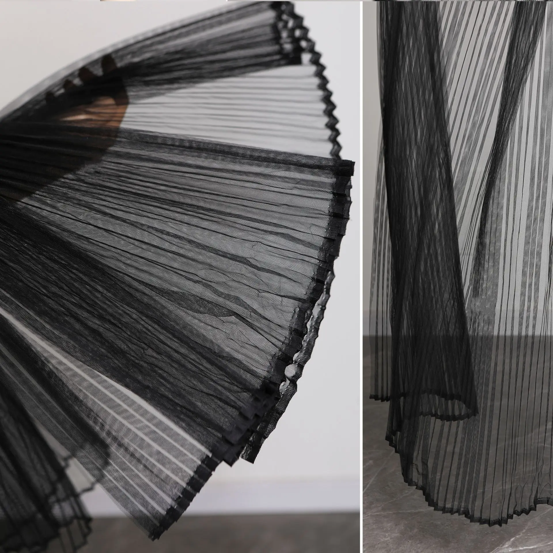 160CM Stiff Black White Net Fabric with Polyester Good for Wedding Dress Crumpled Crushed Fabric Y171