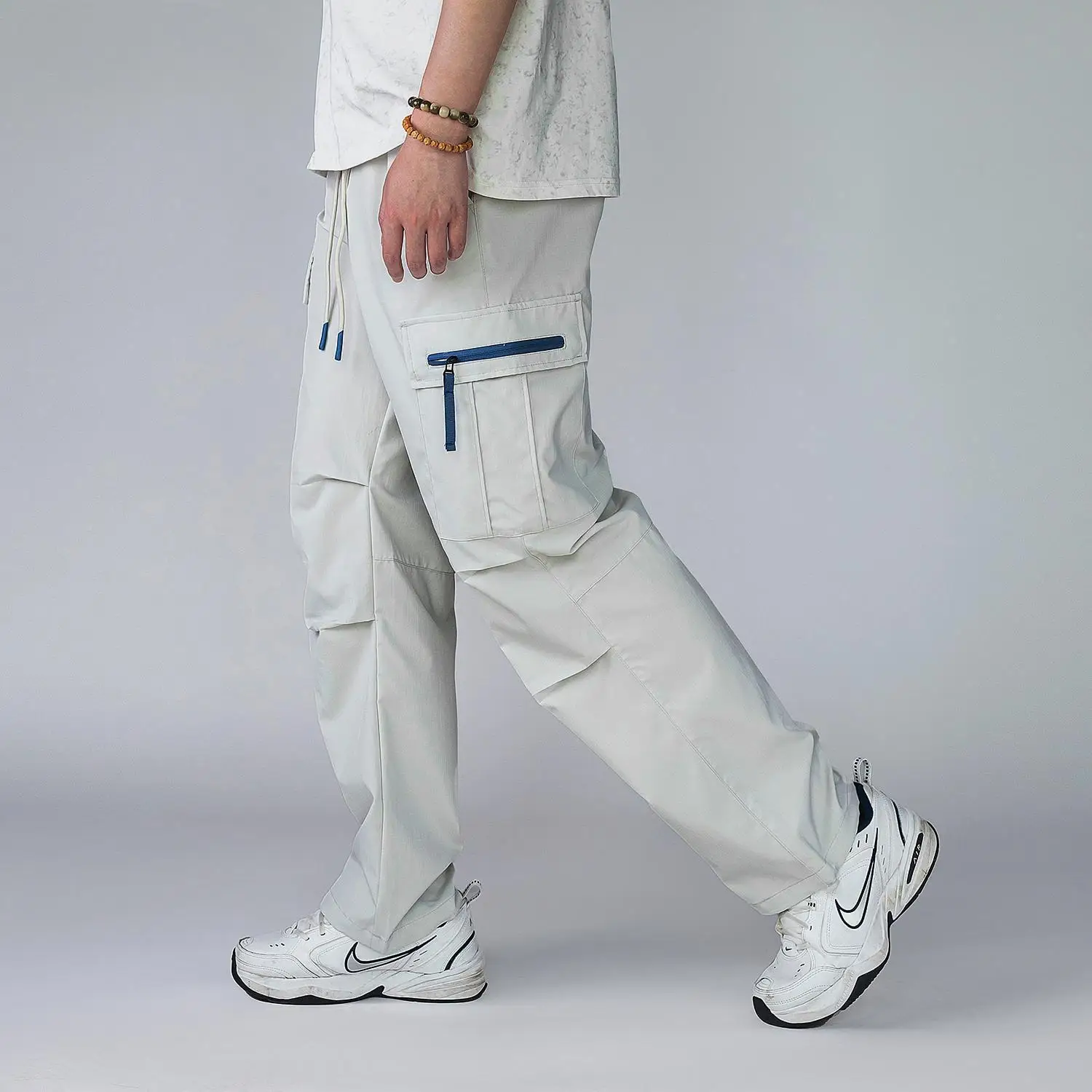 

American Style Men's Straight-Leg Functional Outdoor Cargo Pants Trendy Loose Work Pants Casual Pocket Paratrooper Trousers