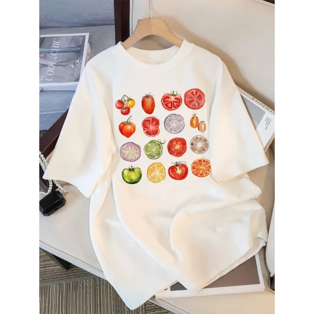 Tomato Variety Series Chart Print T-shirt Men's Summer Fashion Street Short Sleeve Casual Hip-hop T-shirt Y2k Top Women Clothing