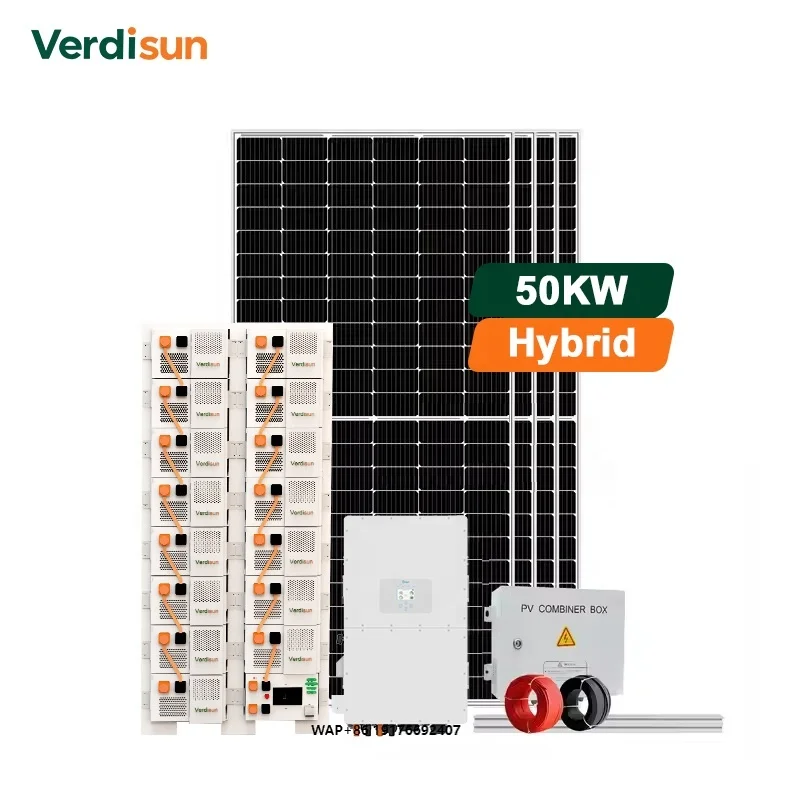 Verdisun 50KW 100KW Commercial Solar Power System with 100KWH 200KWH Lithium Batteries for Solar System Full Package