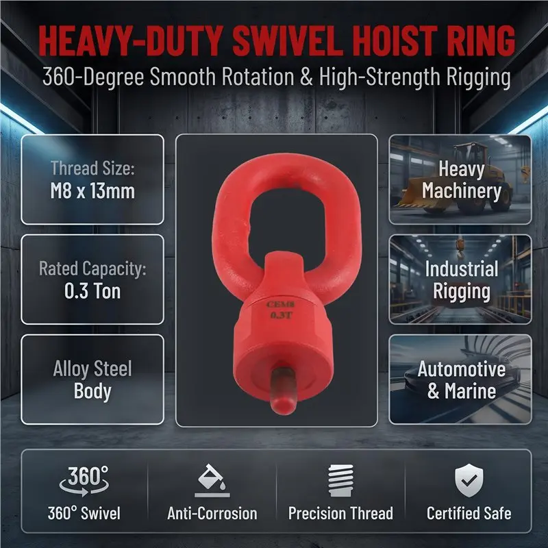 ABLJ M8 X 13Mm Stainless Steel Swivel Lifting Eye Bolt Nut Heavy Duty 360° Rotating, High Strength For Secure Lifting