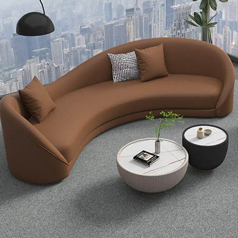 Italian minimalist curved office sofa leather light luxury meeting room beauty salon lobby reception special-shaped sofa