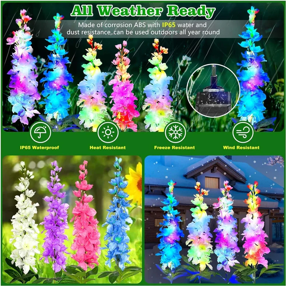 Outdoor Solar Lights Solar Flowers Garden Decor Solar Delphinium Flower Lights Waterproof LED Lights for Lawn Path Yard Decor