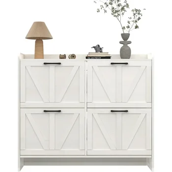 4'lü Çekmeceli Ayakkabı Dolabı, Giriş Yolu için Ayakkabı Saklama Dolabı, Bağımsız Gizli Ayakkabı Dolabı Düzenleyici, Meşe Beyazı