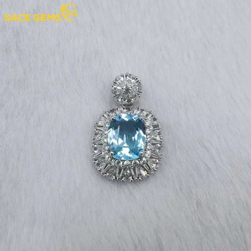 

SACE GEMS Luxury Pendant for Women 925 Sterling Silver 8*10mm Sky Blue Topaz Pendant Necklace Wedding Party Fine Jewelry Gifts