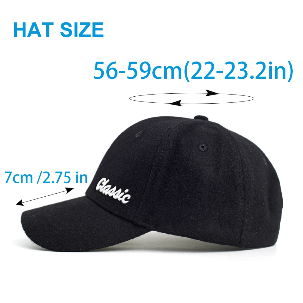 Autumn Winter Wool Baseball Cap Men Women Casual Dad Hat Adjustable Fashion Trucker Style Low Profile