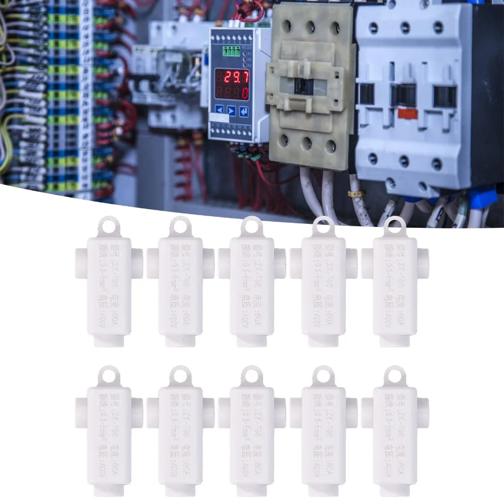 10Pcs ZK T06 Terminal Block Set 400V 60A High Power T Type Splitter 1 in 2 Out 3 Way 0.5-6mm² Inline Junction Connector Box