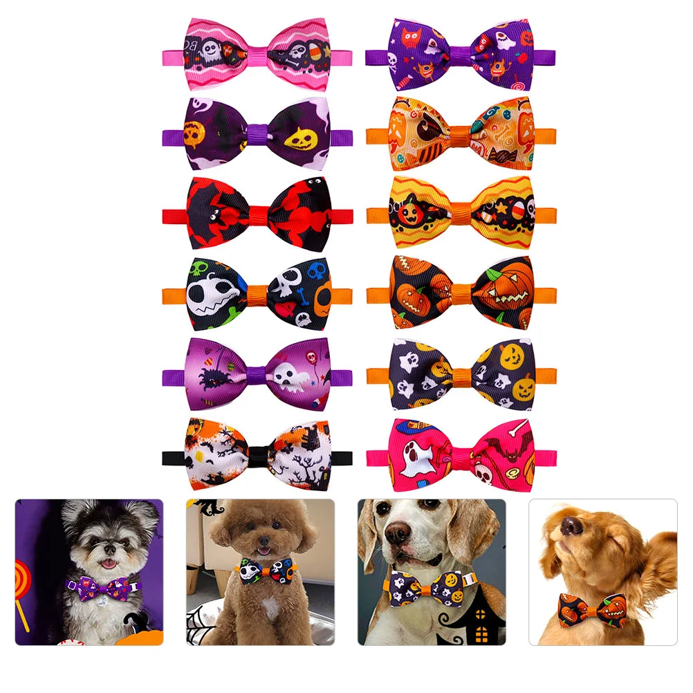 

12 Pcs Tie Pet Bow Halloween Dog Costume Accessories Polyester Puppy Collars Dress Ties Decor