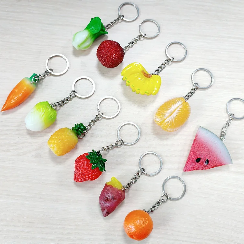 Strawberry Fruit Keychain Creative Interesting Stylish Mini Simulated Food Orange Shrimp Bag Charm Keychain Key-Ring Pendant