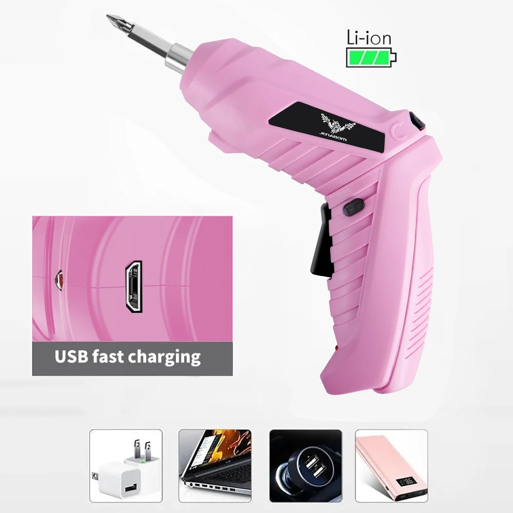JENABOM 3.6v  pink Power Tools Set Household Maintenance Repair 1800mAh Mini Household Electric Drill Cordless Screwdriver