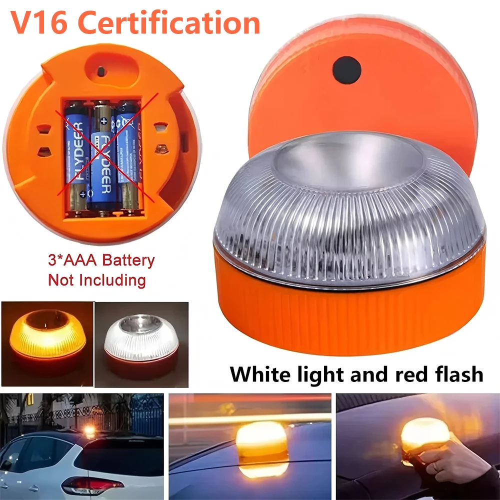 

V16 Led Car Strobe Warning Light Portable Emergency Light Magnetic Induction Road Accident Light Safety Accessory Flashing Light