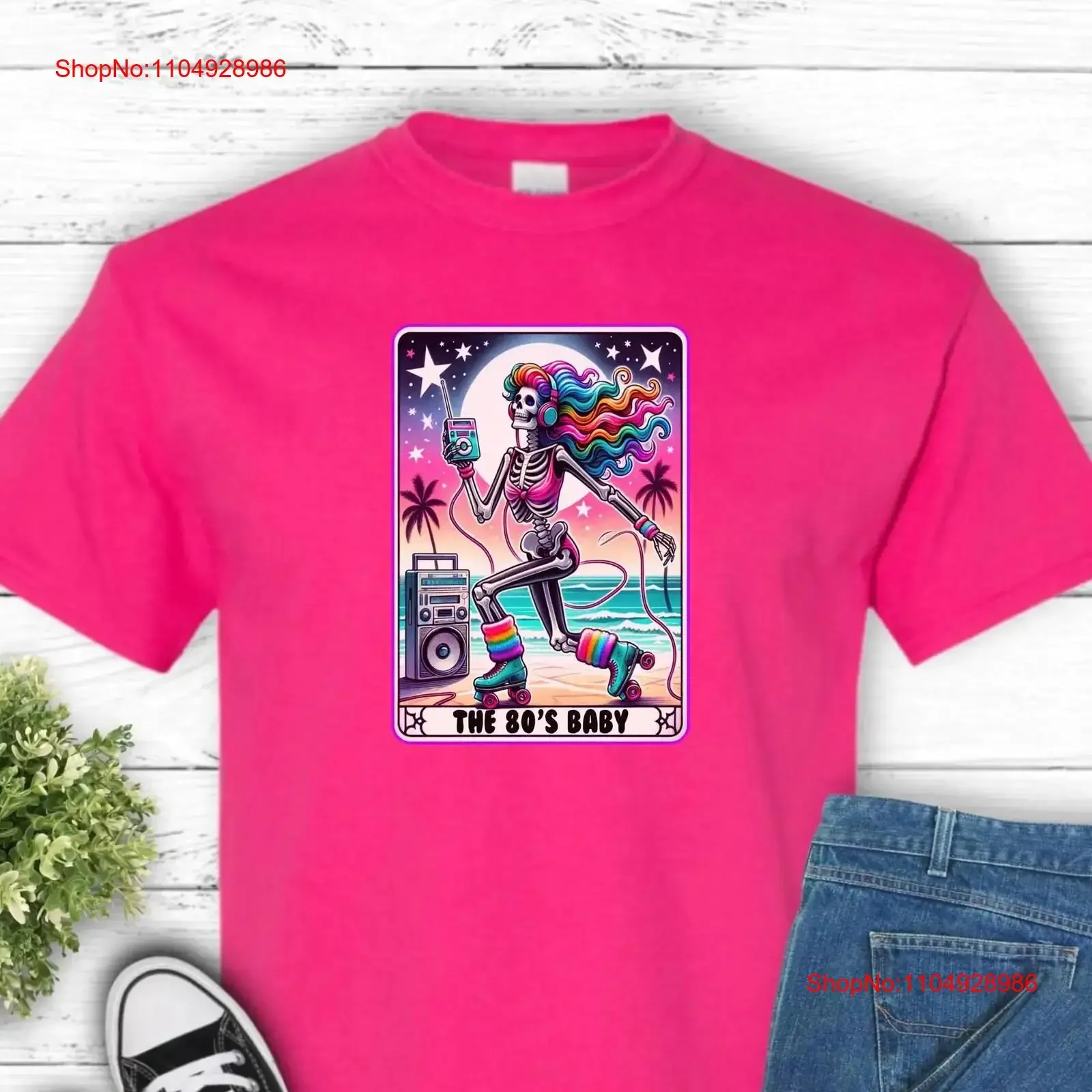 

80's Baby Tarot Card Skeleton Roller Skating T Shirt Vintage Walkman Grunge Retro vintage Washed Unisex Breathable Versatile