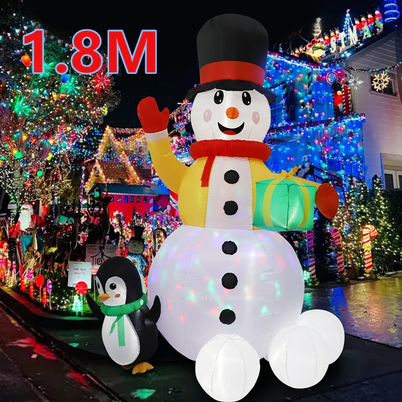 

1.8M inflatable three snowballs with penguin snowman LED lights for home living room decoration and outdoor courtyard decoration