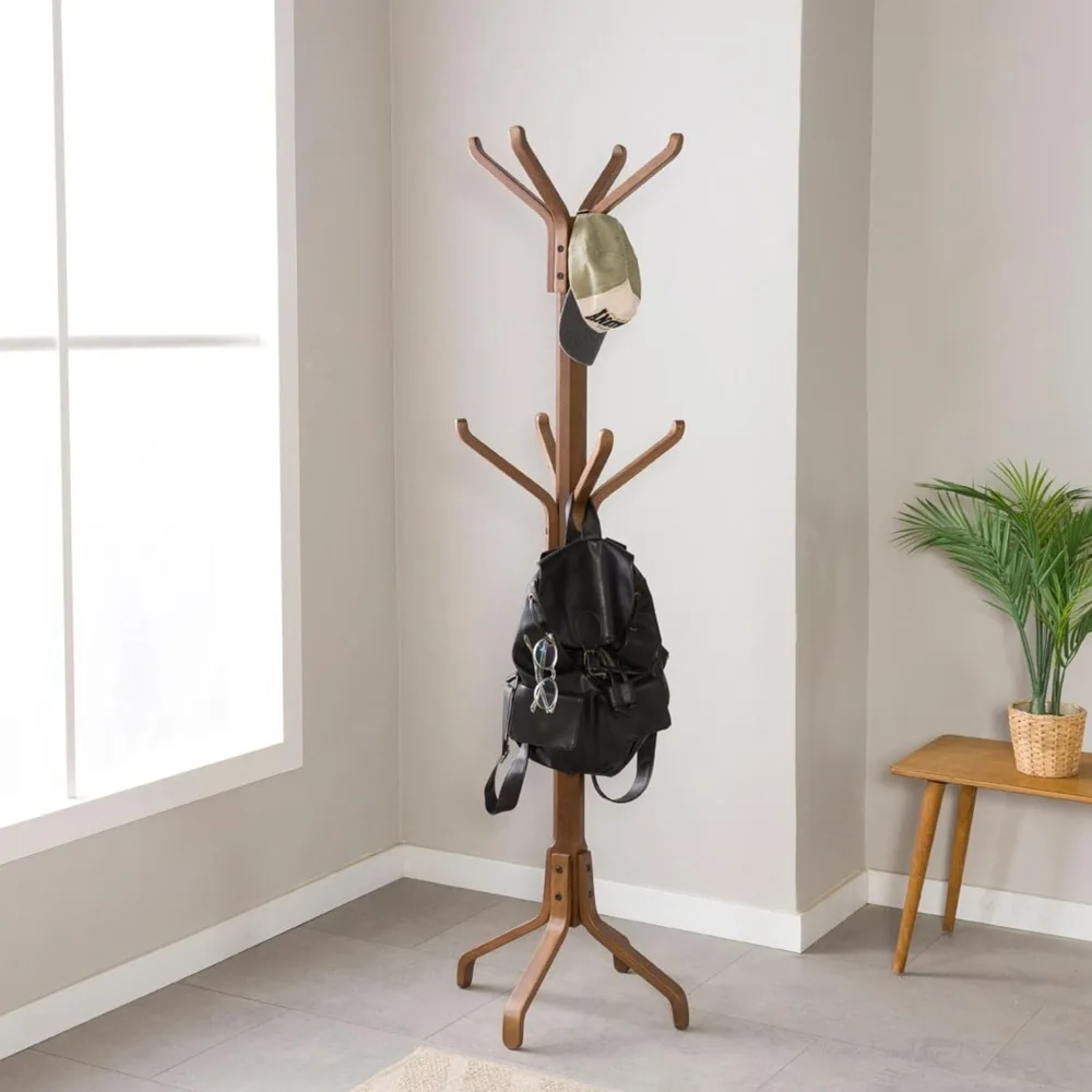 

Solid Wood Coat Rack Freestanding, Coat Stands Entryway, Coat Rack Hat Hanger Hook for, Purse, Scarf Rack, Mid Century