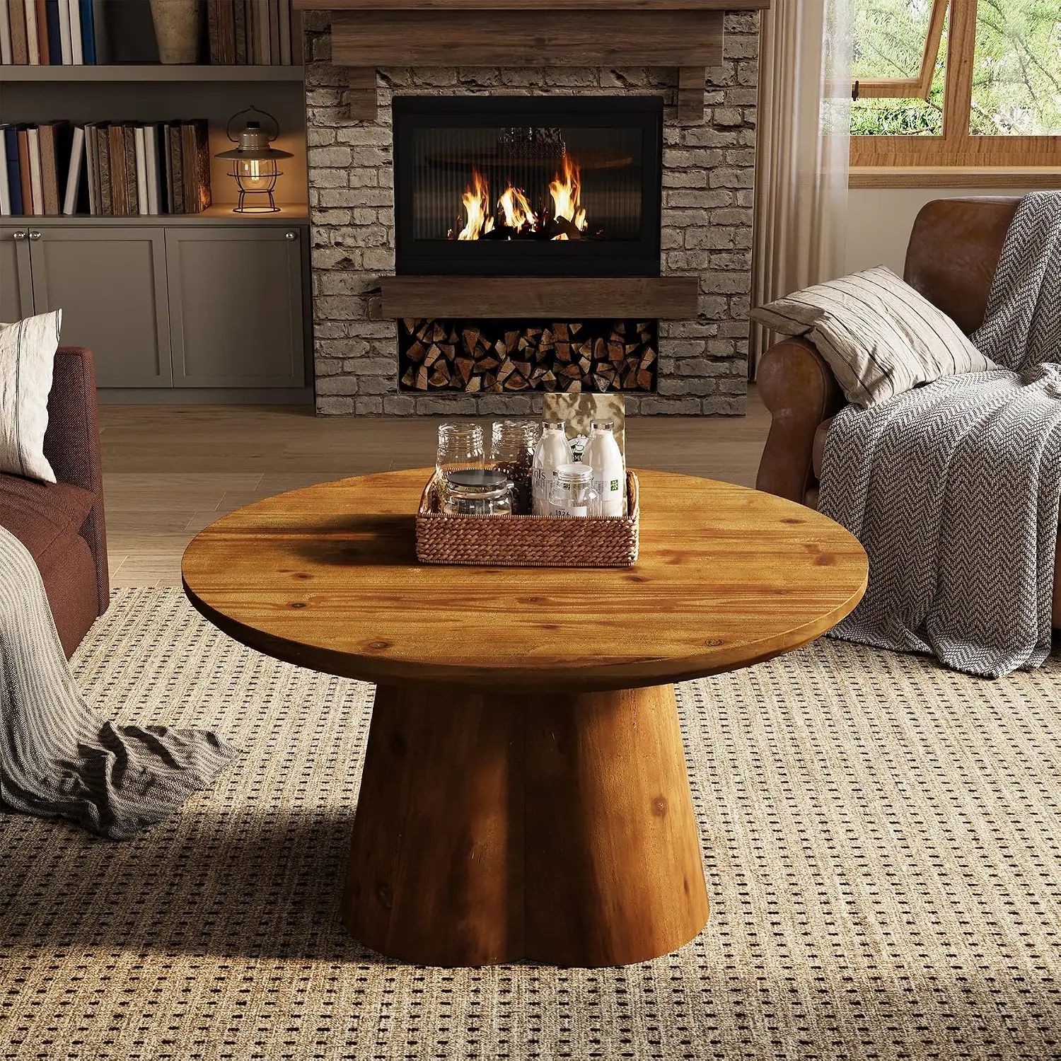 Solid Wood Round Coffee Table Farmhouse 31.5