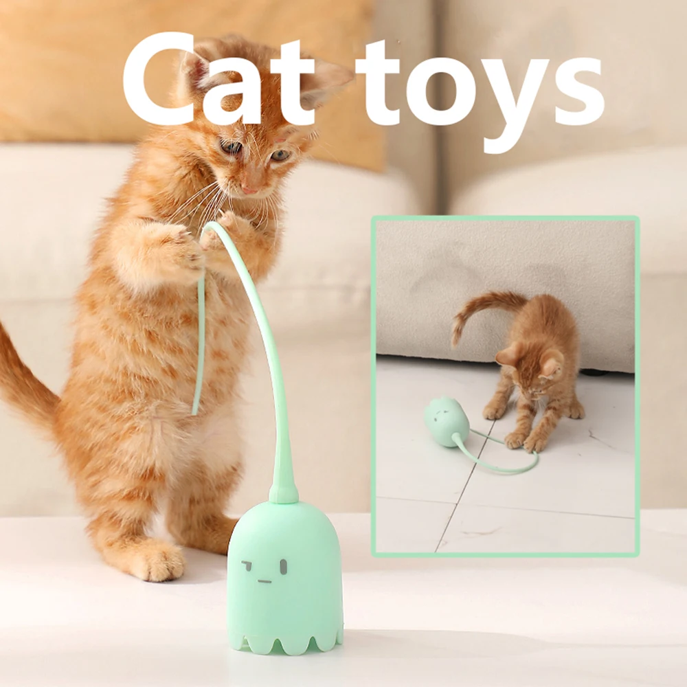 1 Set of Electric Cat Teasing Stick Intelligent Tail Wagging Cat Toy, Silicone Tail Automatic Rotating Cat Toy