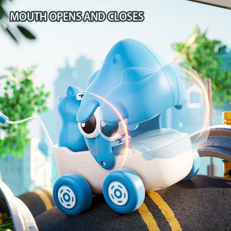 Niedliche Hai- und Dinosaurier-Spielzeugautos im neuen Stil – Baby-Zugschnur-Spielzeugautos, pädagogisches Spielzeug für frühes Lernen für Kleinkinder und Kinder