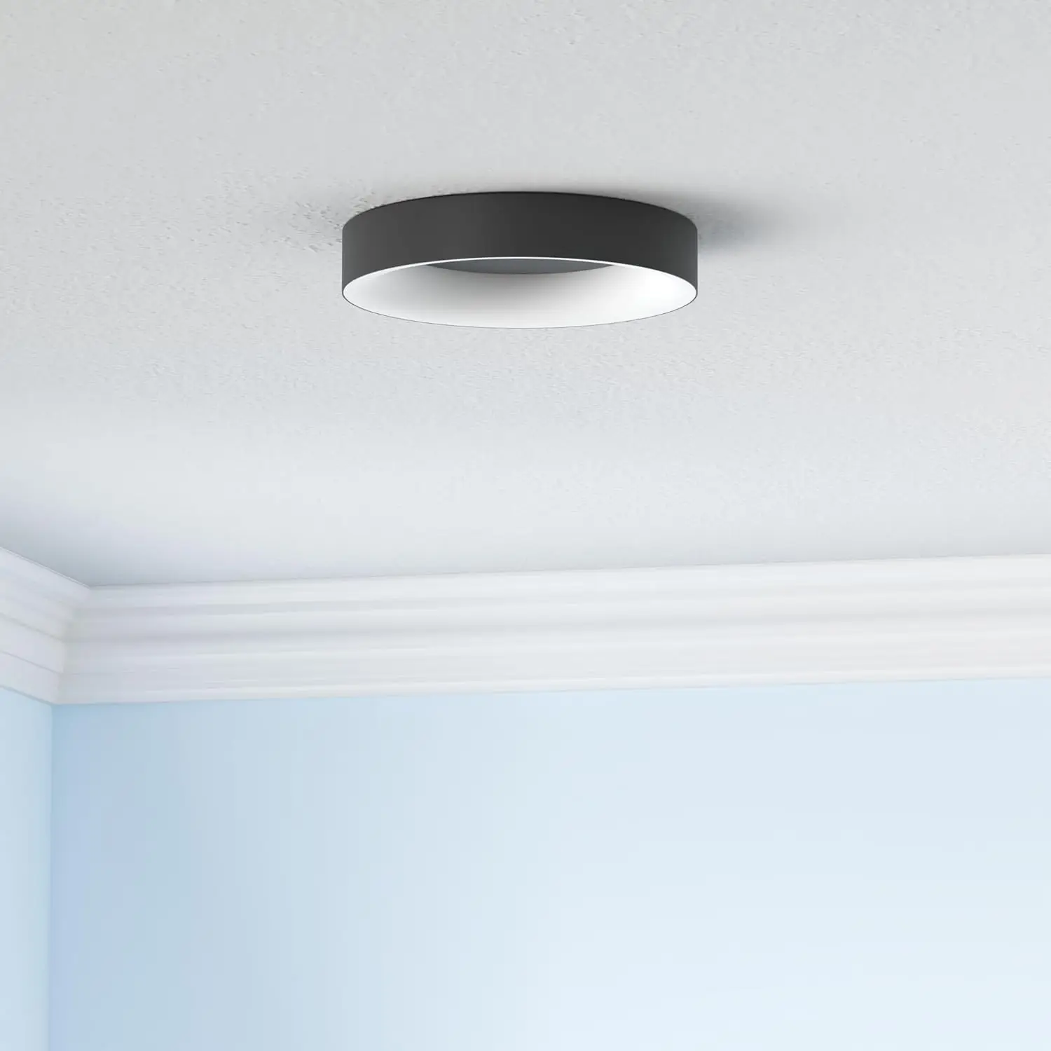 Rgb Led Flush Mount Ceiling Light With Remote Control, 11 Inch 24W Black Ceiling Light Fixture, 3000K-6500K Light Color