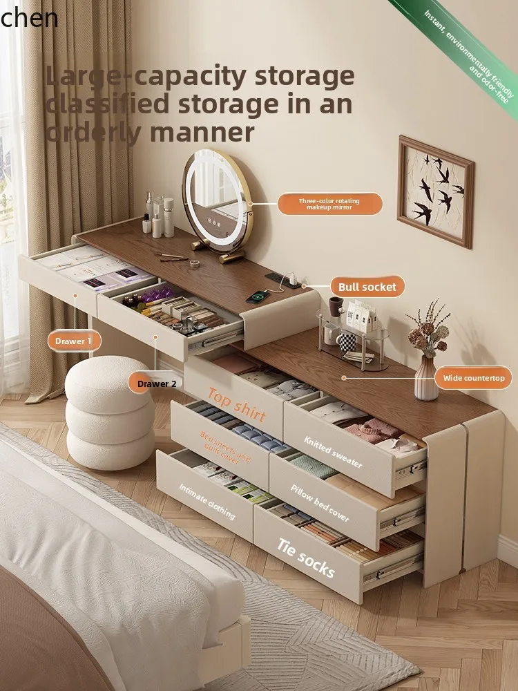 

HTT Narrow Cabinet Dressing Table Bedside Bedroom High-end Makeup Table Storage Cabinet Integrated Small Apartment Space-saving