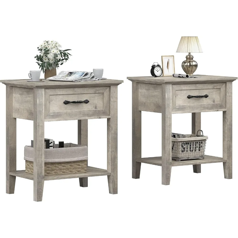 

End Table W/Drawer, Side Table for Study Room, 2 Tiers Storage Shelves Bedside Table for Bedroom Living Room, End Tables