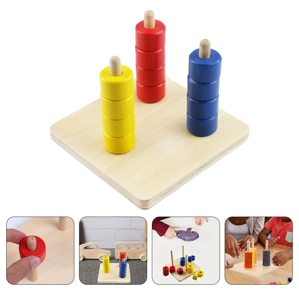 1 セット木製早期教育子供学習積み重ねゲームベビーリング色認知タワー教材列おもちゃ用
