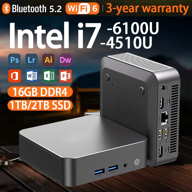 NEW Mini PC Windows 11 Intel Core i7 4510U Core i3 6100U 16GB RAM 1TB 2TB SSD WiFi6 Portable Gaming Computer Office PC Desktop