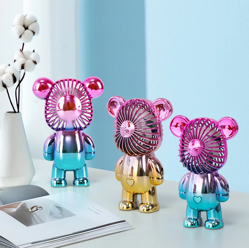 Mini USB Holding Electric Fan Cute Teddy Bear Shaped High quality plastic USB Rechargeable Portable Handfan Office Desk Ornament