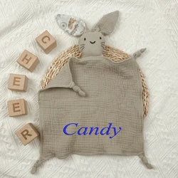 Name Personalized Embroidered Baby Comforter Muslin Cotton Soothing Sleeping Security Blanket Baby Birth Gift