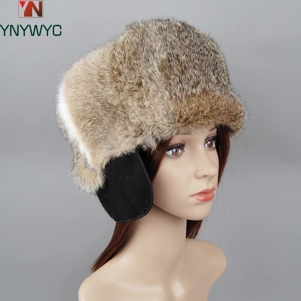 Women Winter Thicken Hats Warm Real Rabbit Fur Hat Russian Outdoor Ski Cap Fashion Soft Comfortable Casual Pure Beanies Gift Hot