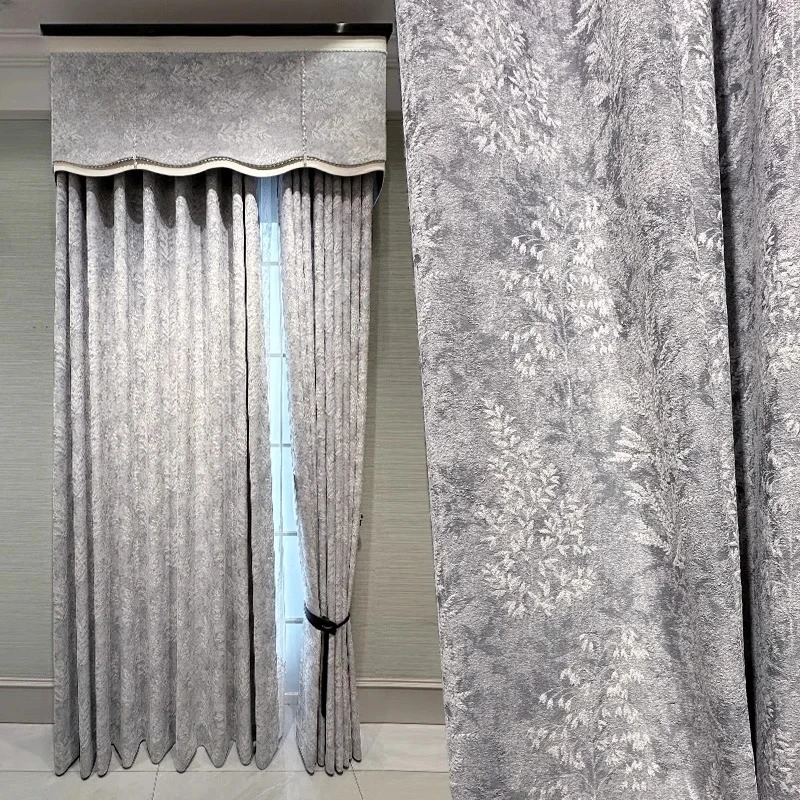 Custom  Size！！ European Luxury Art Embossed Leaf Blackout Velvet Nature Vertically Curtains for Living Dining Room Bedroom Decor