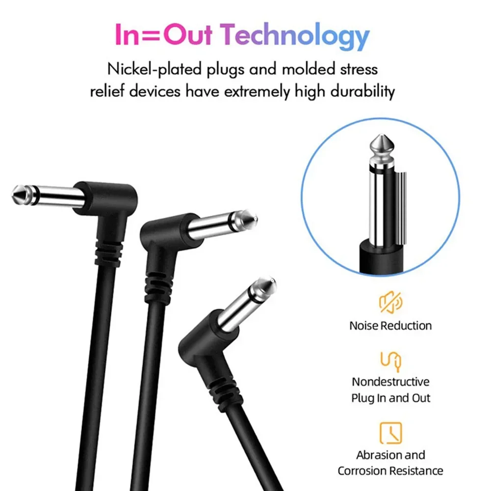Câble de raccordement plat pour pédale anti-bruit JEEffects, connecteurs à angle droit, accessoire de jeu, 24 AWG, 6 pouces, 15 cm, 1/4 pouces