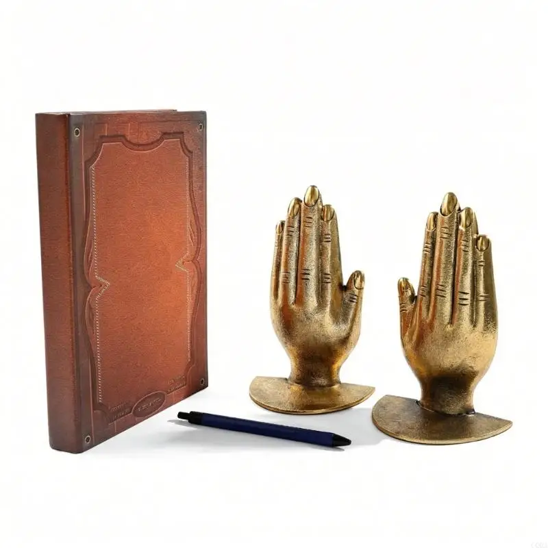 CORA Folded Hands Book Supports Metal Bookends for Reading Area Desk Storage Support