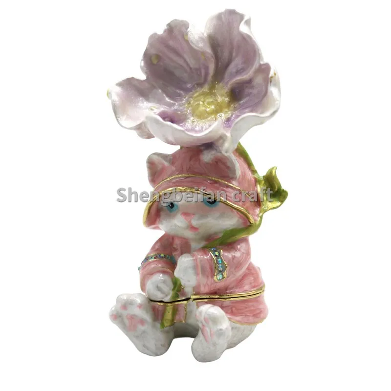 

Metal Craft Enamel Ornament Lotus Leaf Rabbit Jewelry Box Trinket Counter Decoration Bithday Gift Trinket Box For Home Decor Nec