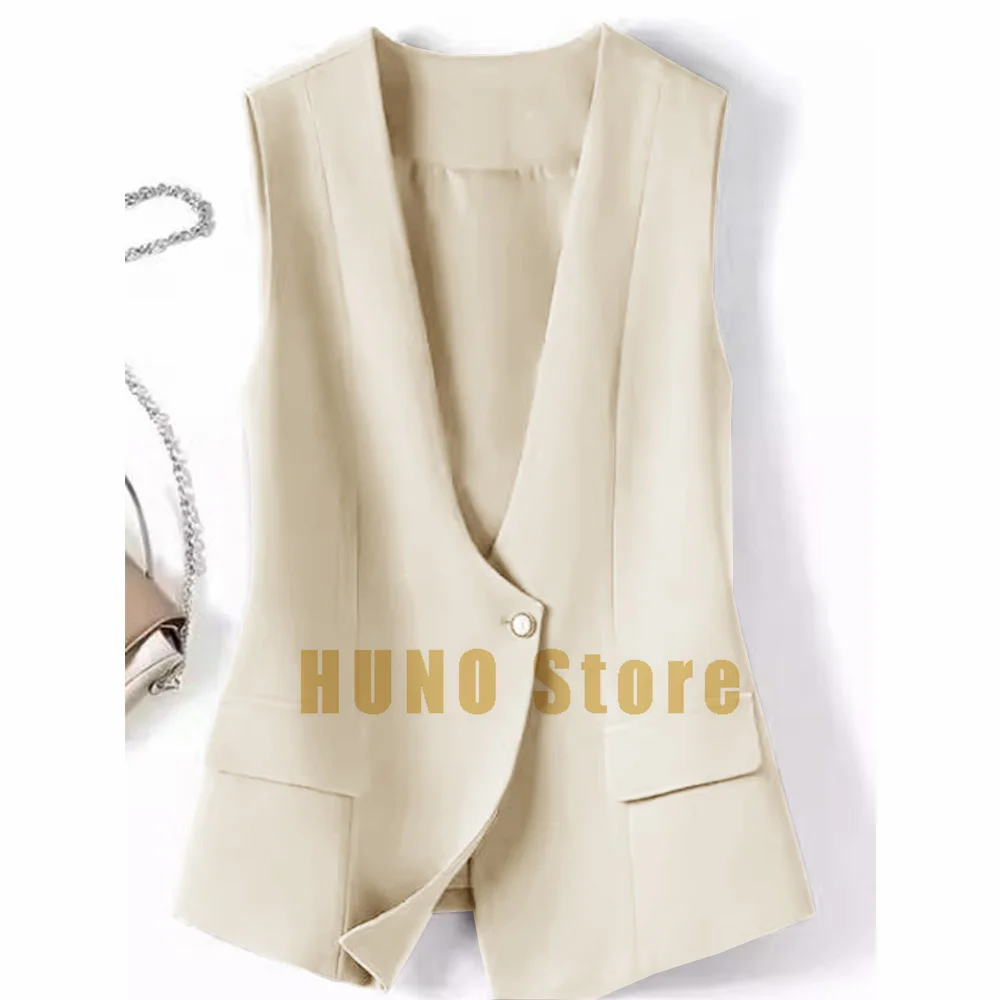 V-neck Spring and Autumn Casual Gray Suit Vest Female Loose Cardigan All-match Small Top One Button Sleeveless Ladies Vest